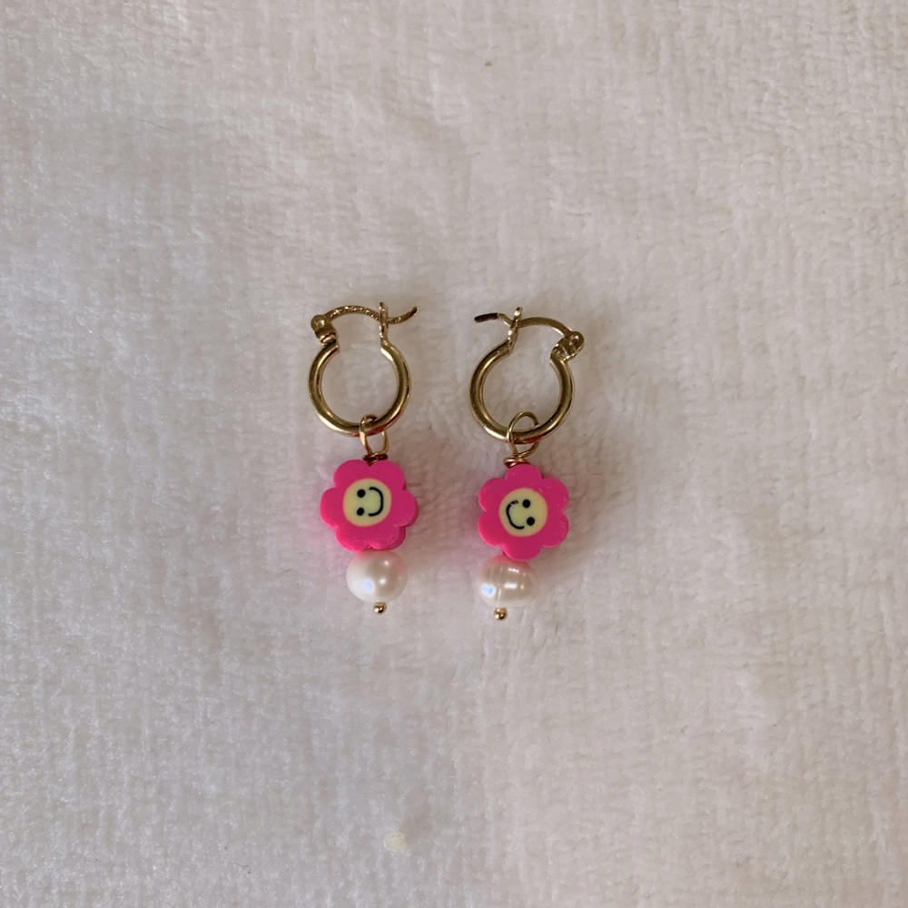 Polymer Clay and Freshwater Pearl Earrings